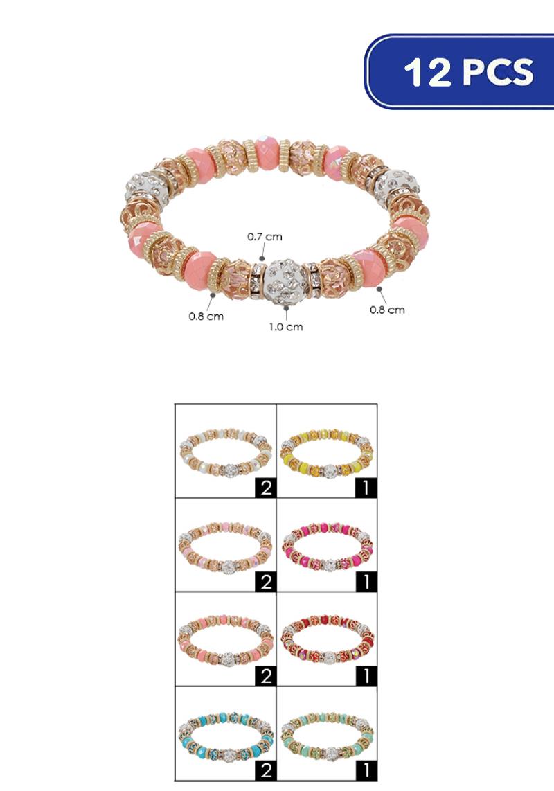 FASHION RHINESTONE BEAD STRETCH BRACELET (12 UNITS)