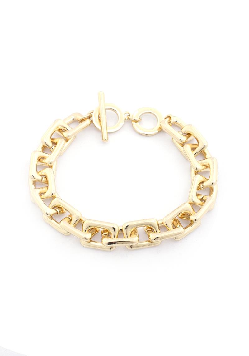 CHUNKY SQUARE LINK TOGGLE CLASP METAL BRACELET