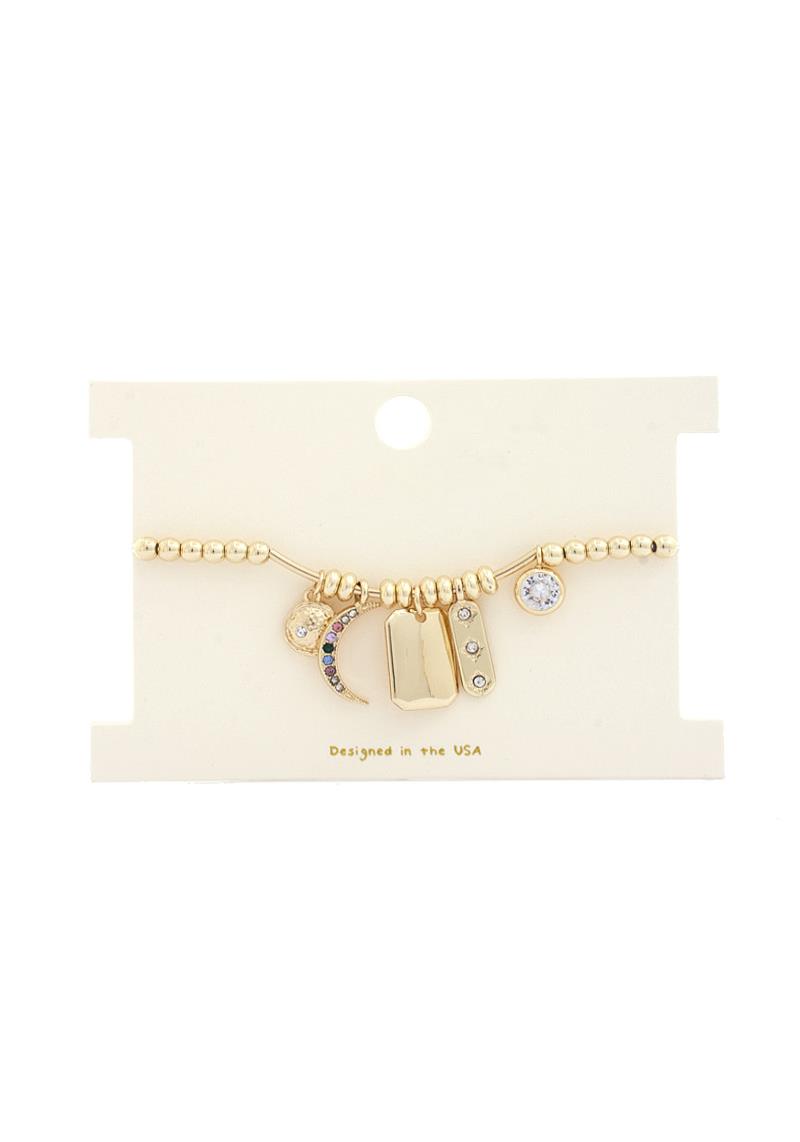 CRESCENT MOON CHARM BEADED BRACELET