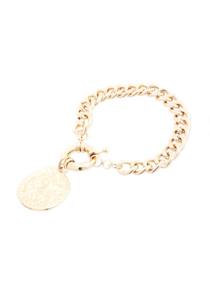 METAL ROUND CHARM LINK CHAIN BRACELET