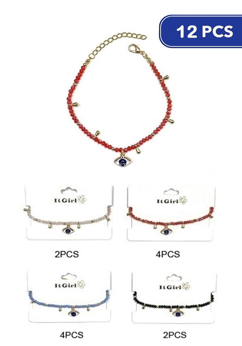 FASHION CRYSTAL BEAD EVIL EYE BRACELET (12 UNITS)