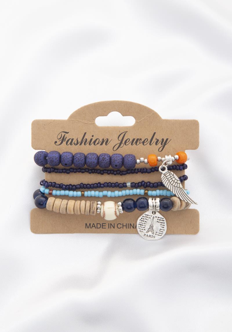 EIFFEL TOWER COIN BEADED BRACELET SET