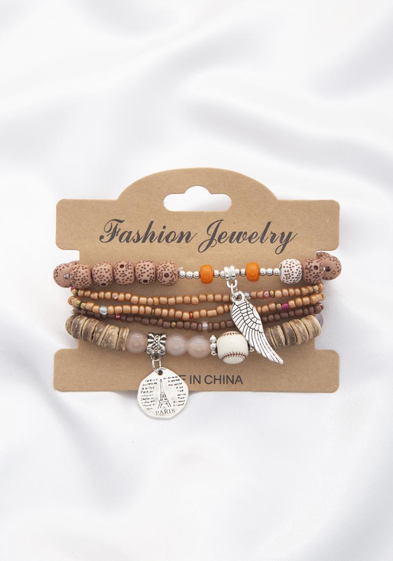 EIFFEL TOWER COIN BEADED BRACELET SET