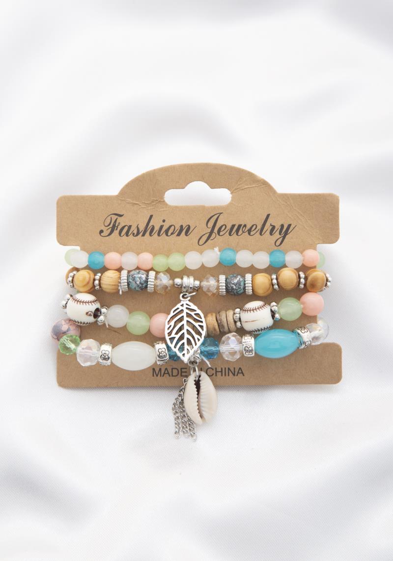 COWRIE SEASHELL BEADED BRACELET SET