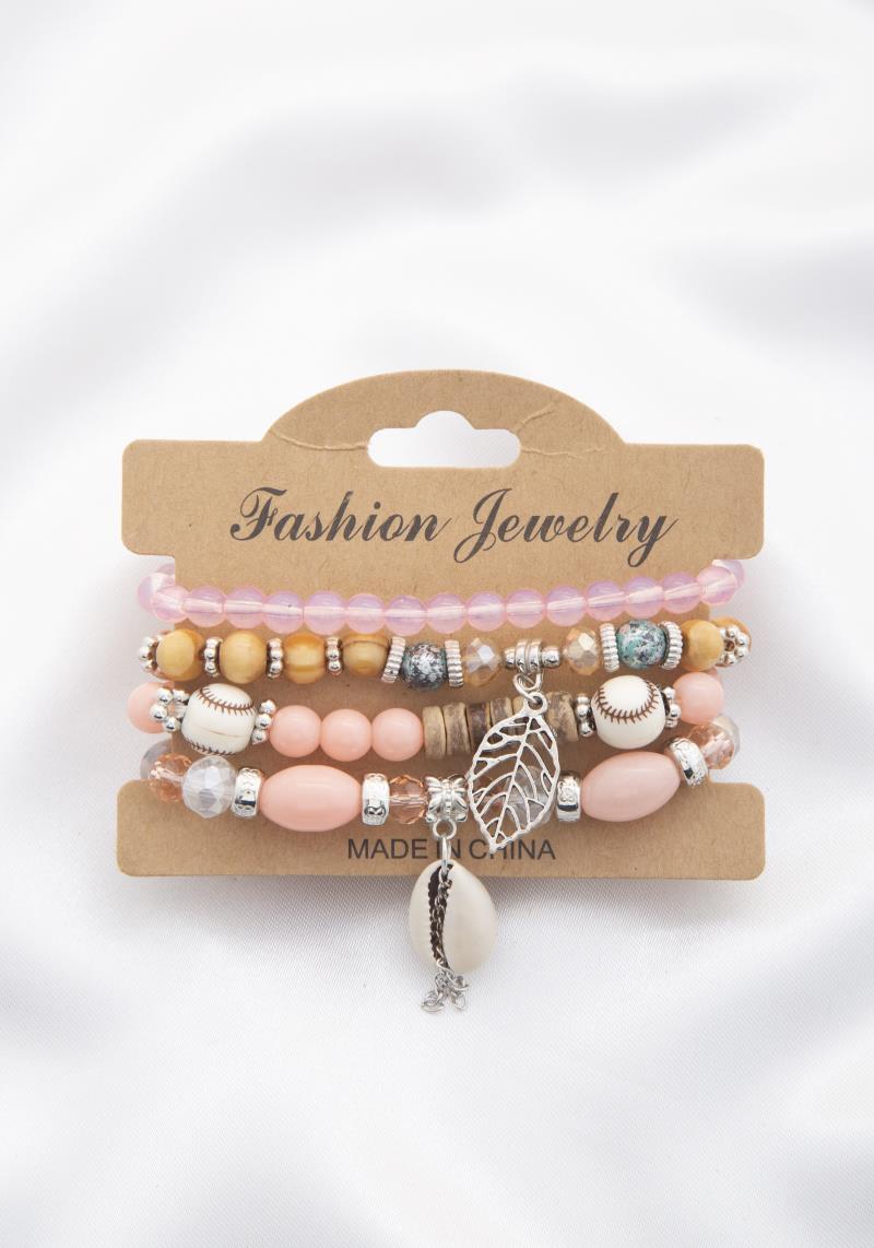 COWRIE SEASHELL BEADED BRACELET SET