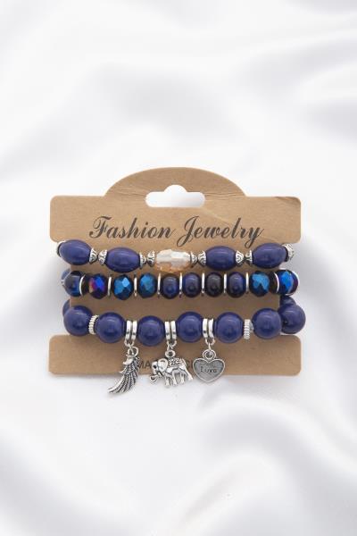LOVE HEART CHARM BEADED BRACELET SET