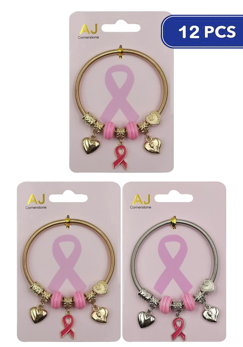 FASHION METAL RIBBON HEART CHARM BRACELET (12 UNITS)
