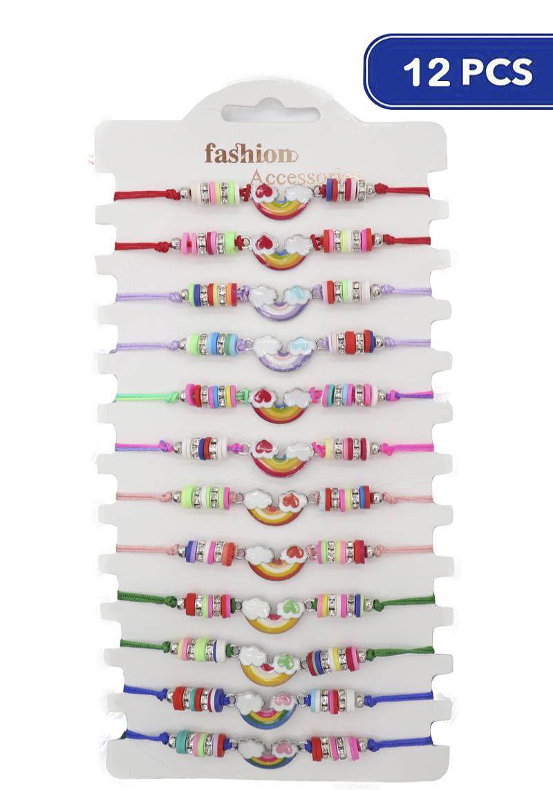 FASHION RUBBER DISC BEAD RAINBOW BRACELET(12 UNITS)