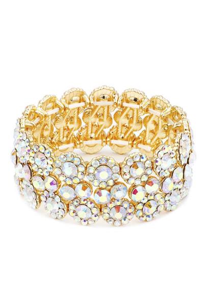 WIDE CRYSTAL STONE & RHINESTONE STRETCH BRACELET