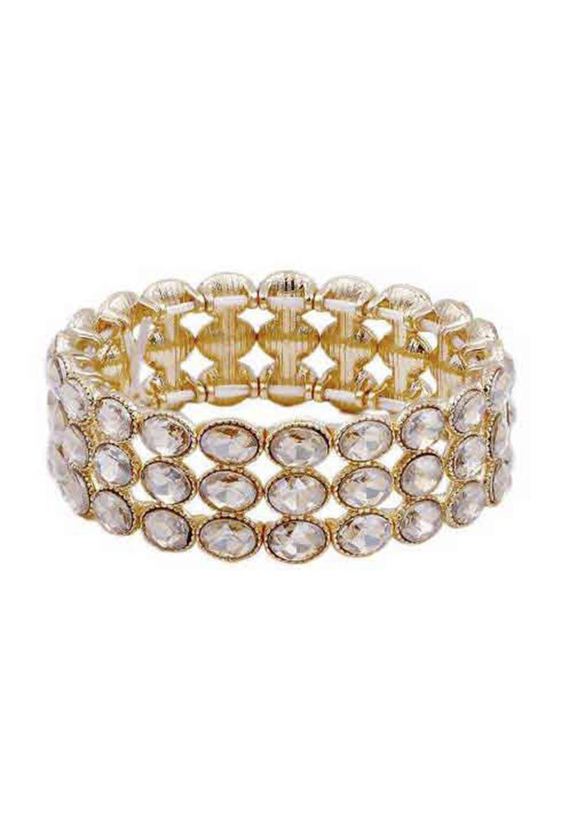 ROUND RHINESTONE 3 LINE STRETCH BRACELET