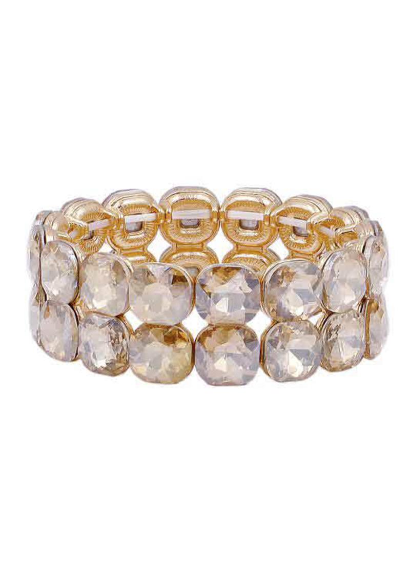 CURVE SQUARE RHINESTONE 2 LINE STRETCH BRACELET