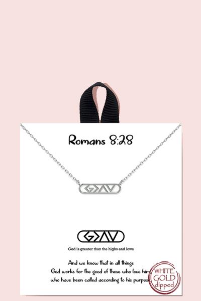 ROMANS 8:28 NECKLACE 18K GOLD RHODIUM DIPPED