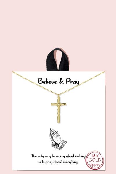 18K GOLD RHODIUM DIPPED BELIEVE & PRAY NECKLACE