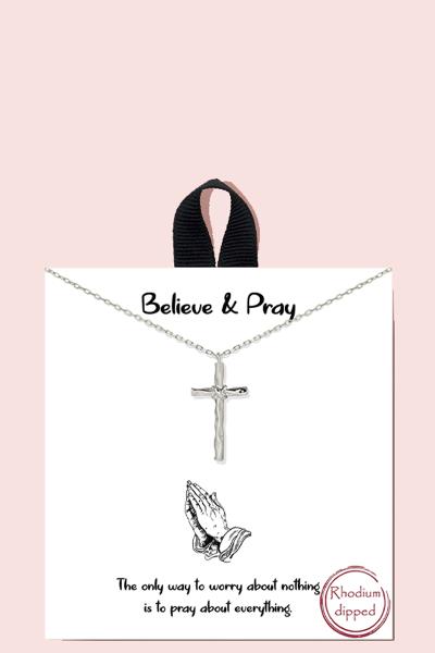 18K GOLD RHODIUM DIPPED BELIEVE & PRAY NECKLACE