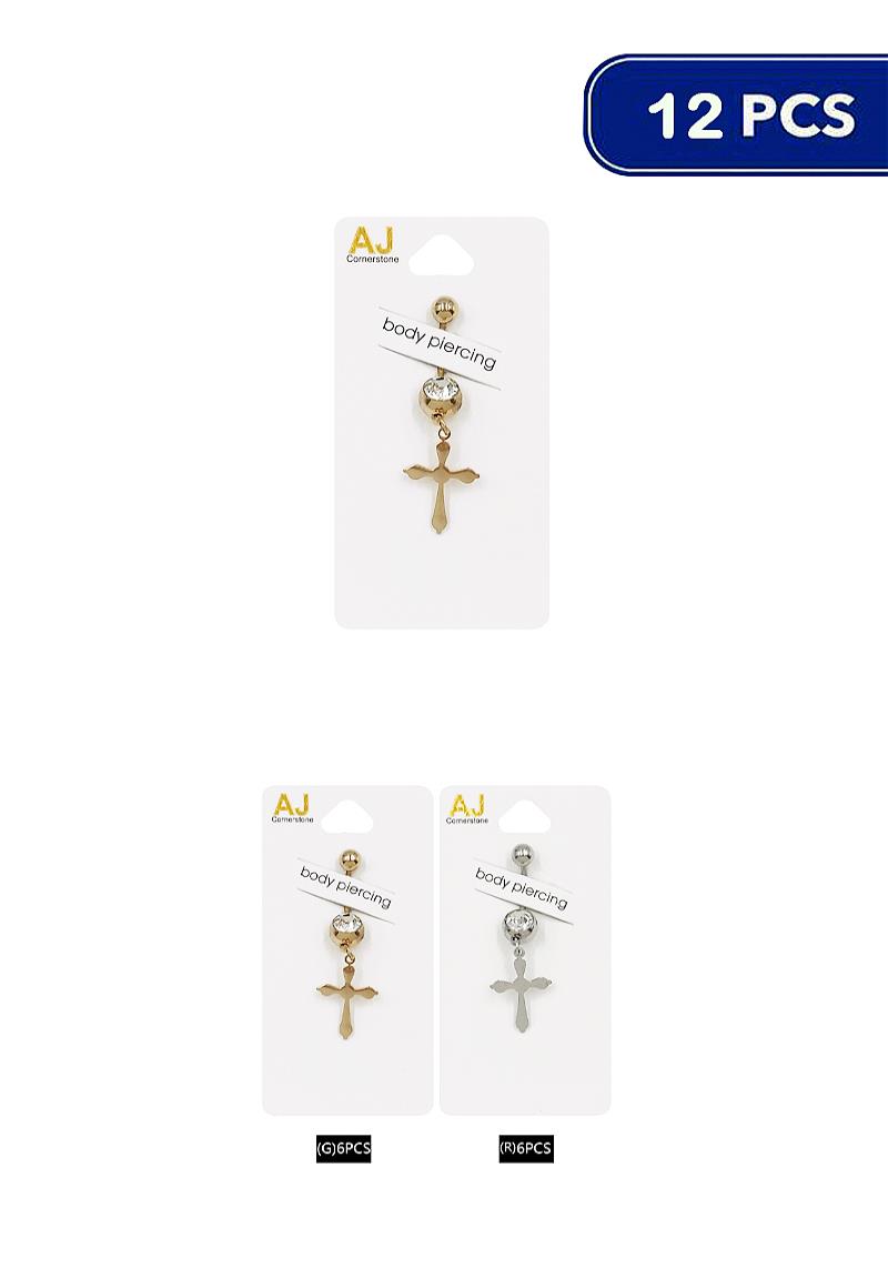 CRYSTAL CROSS METAL DROP BODY PIERCING (12 UNITS)