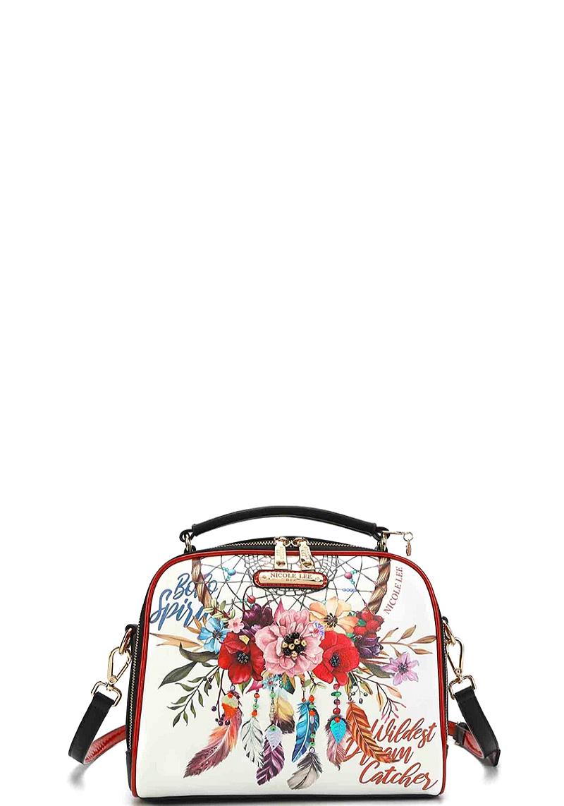 Nicole Lee BOHEMIAN WHITE PRINT MESSENGER BAG