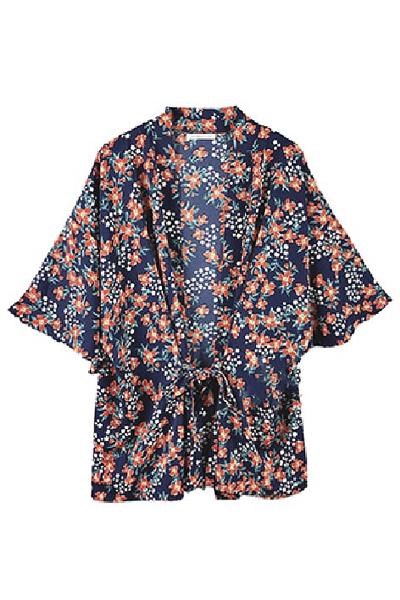 FLORAL FRONT TIE CROPPED KIMONO