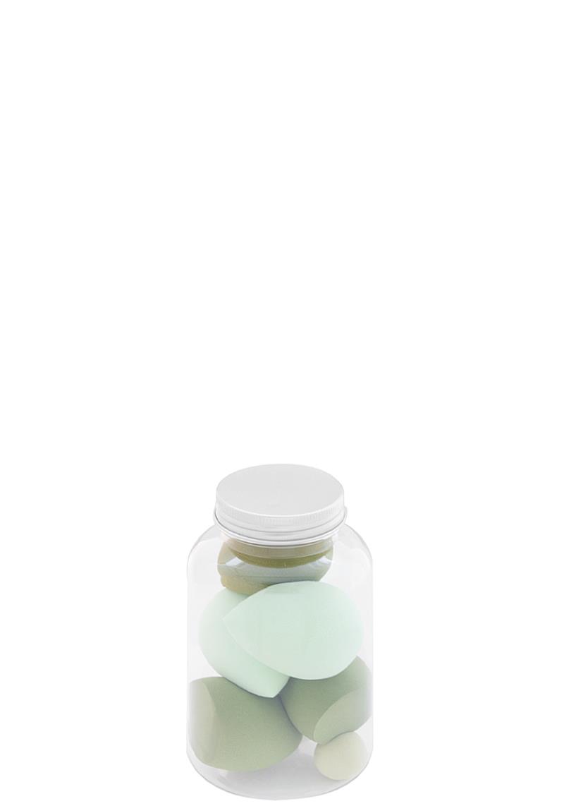 MULTI TONE COLOR SIZE BEAUTY MAKE UP SPONGES WITH PLASTIC JAR