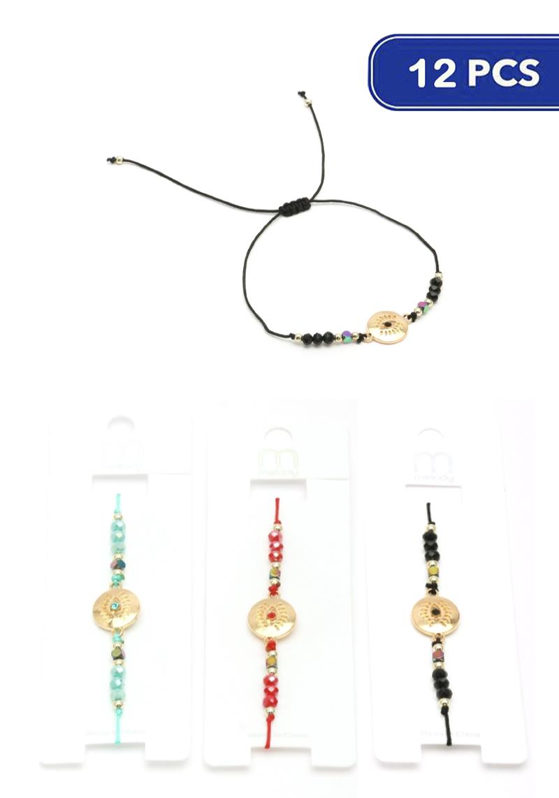 FASHION EVIL EYE CRYSTAL BEAD THREAD BRACELET (12 UNITS)