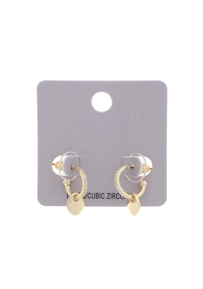 COIN CHARM RHINESTONE EDGE HUGGIE EARRING