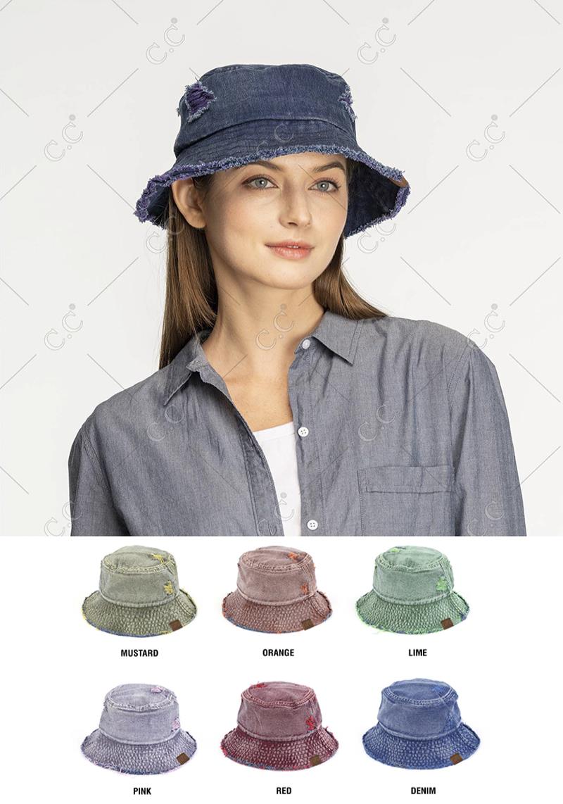 CC STONE WASHED DENIM BUCKET HAT
