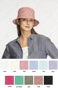 EMBROIDERED FLORAL COTTON EYELET BUCKET HAT