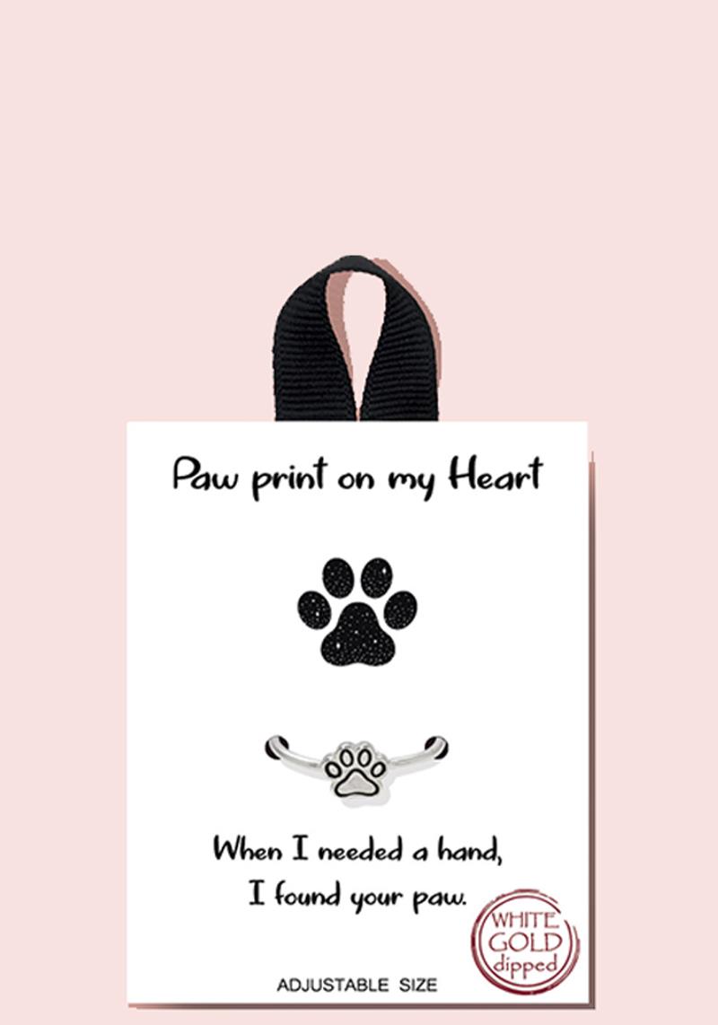 PAW PRINT ON MY HEART RING 18K GOLD RHODIUM DIPPED