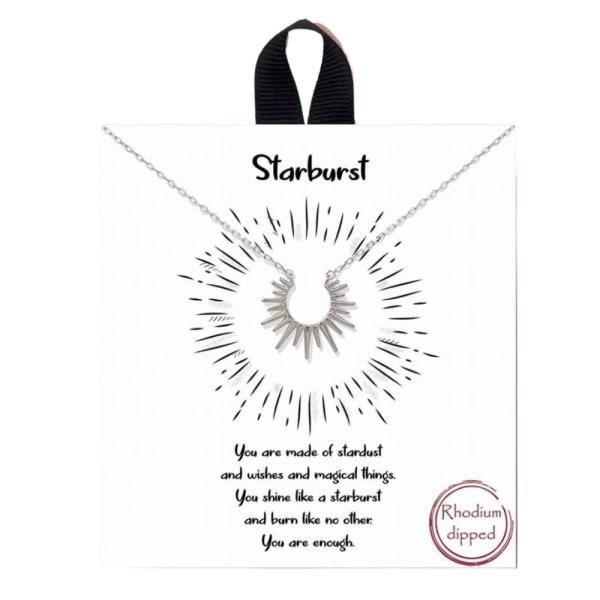 18K GOLD RHODIUM DIPPED STARBURST PENDANT NECKLACE