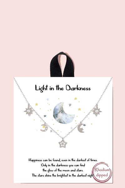 BLB LIGHT IN THE DARKNESS STAR MOON MESSAGE NECKLACE