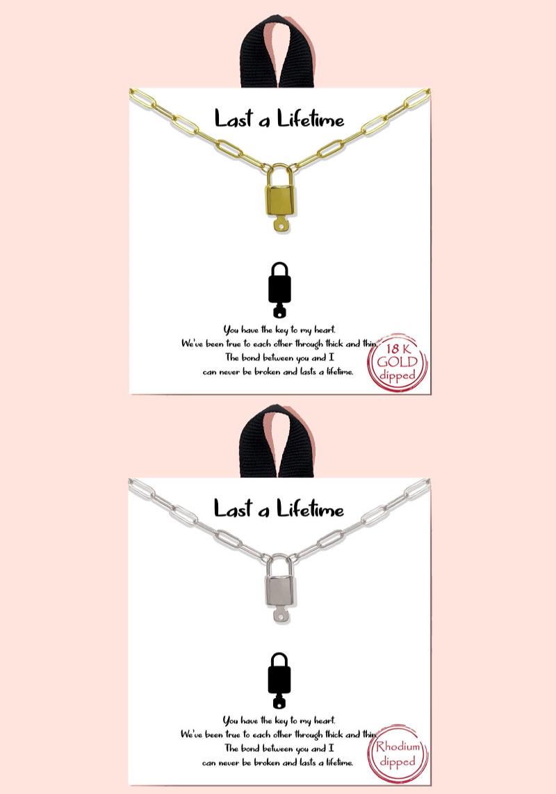 BLB LAST A LIFETIME KEY LOCK MESSAGE NECKLACE