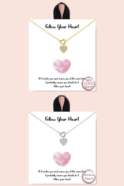 18K GOLD RHODIUM FOLLOW YOUR HEART CHARM NECKLACE