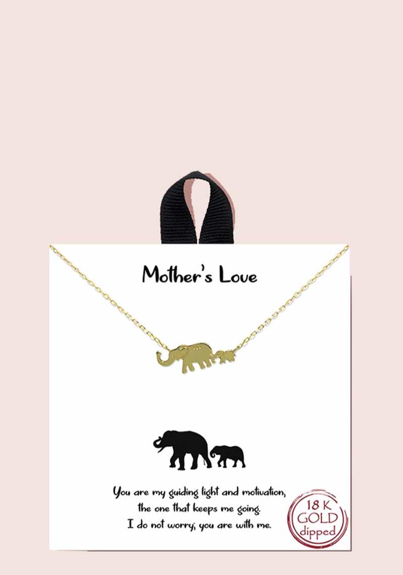 18K GOLD RHODIUM DIPPED MOTHER`S LOVE ELEPHANT PENDANT NECKLACE