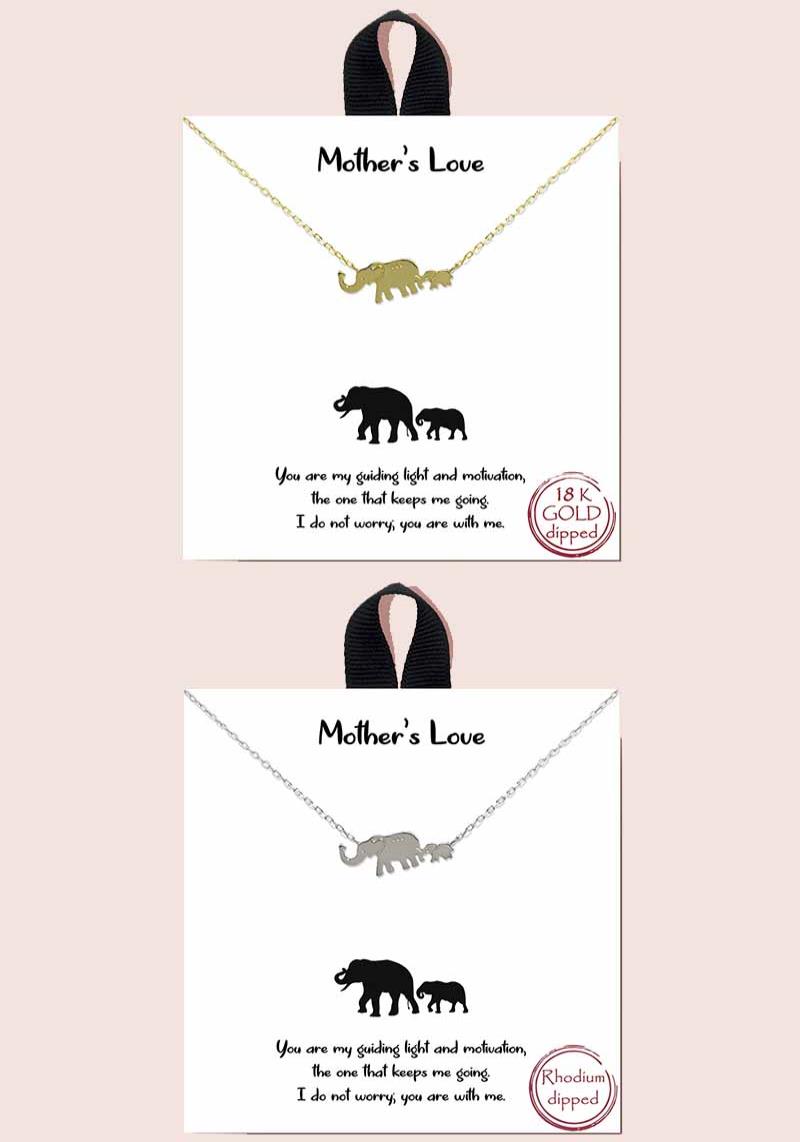 18K GOLD RHODIUM DIPPED MOTHER`S LOVE ELEPHANT PENDANT NECKLACE