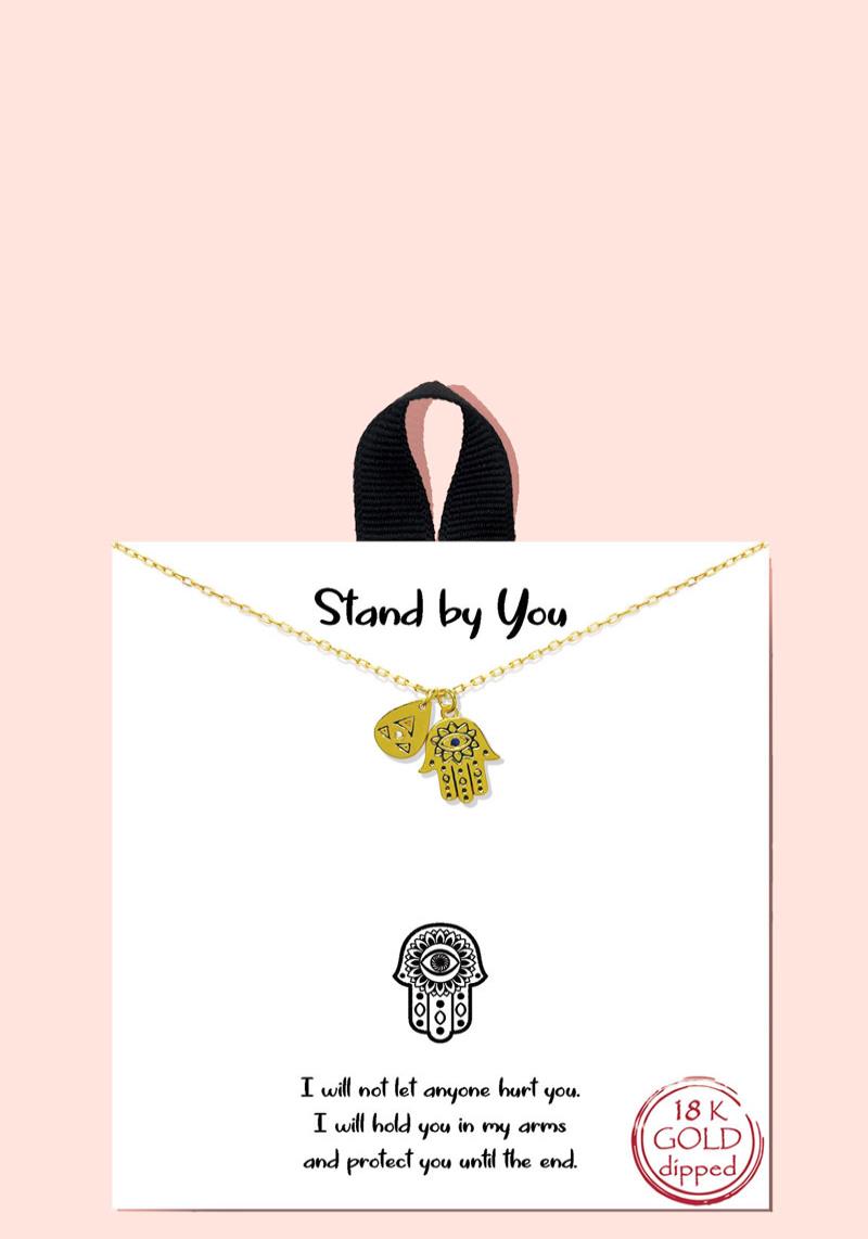 BLB STAND BY YOU HAMSA HAND MESSAGE NECKLACE