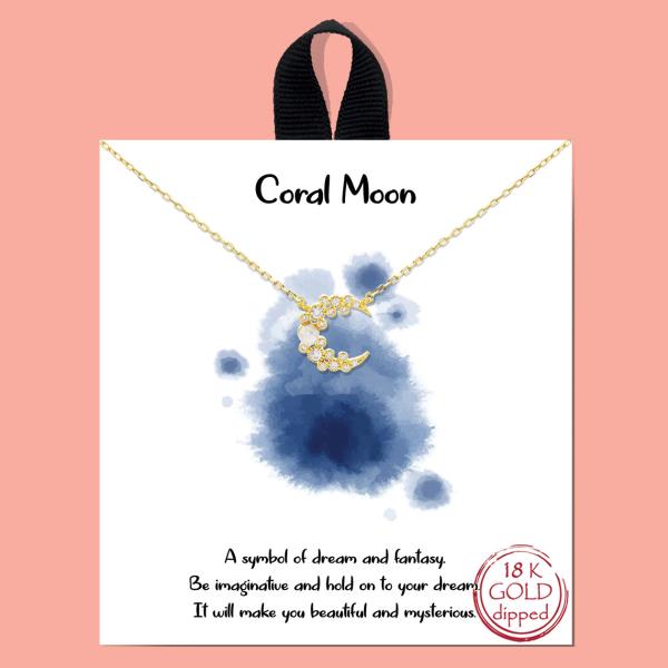 18K GOLD RHODIUM DIPPED CORAL MOON NECKLACE