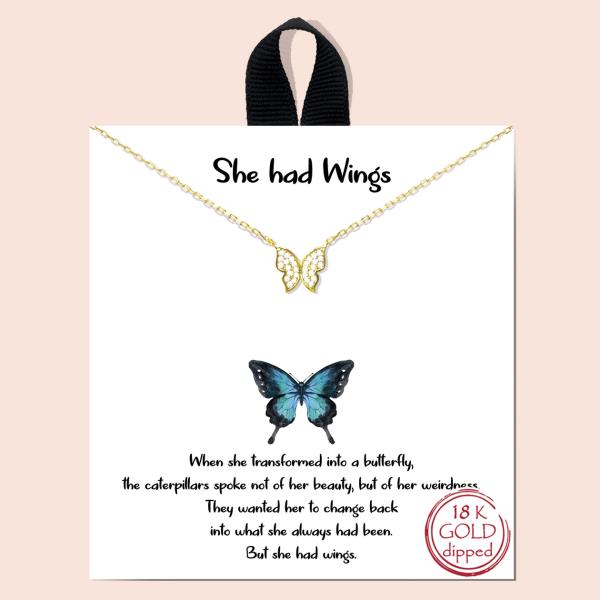 BLB SHE HAD WINGS BUTTERFLY DAINTY MESSAGE NECKLACE
