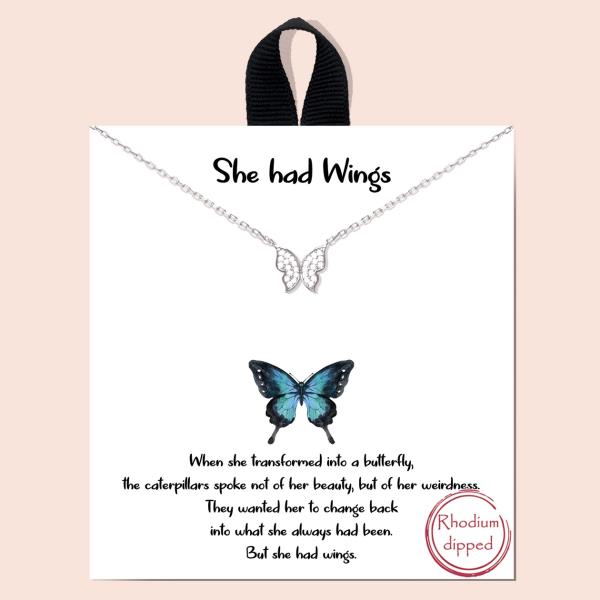 BLB SHE HAD WINGS BUTTERFLY DAINTY MESSAGE NECKLACE
