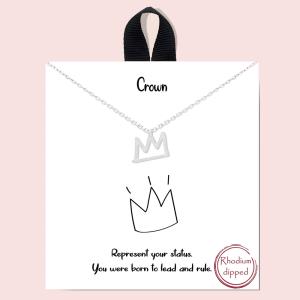18K GOLD RHODIUM DIPPED METAL CROWN PENDANT NECKLACE