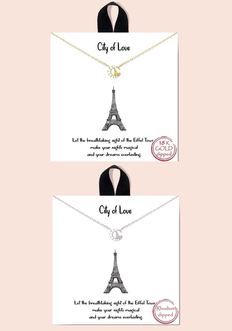 CITY OF LOVE EIFFEL TOP WITH MOON METAL NECKLACE