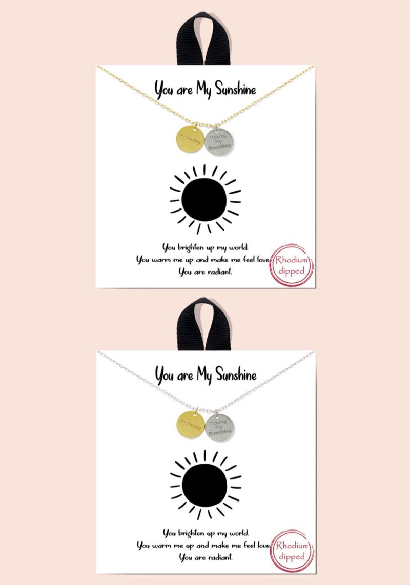 BLB YOU ARE MY SUNSHINE DOUBLE ROUND PENDANT DIANTY MESSAGE NECKLACE