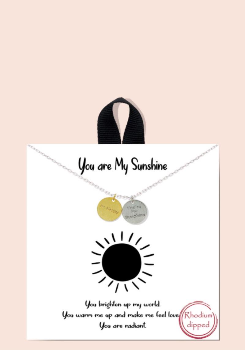 BLB YOU ARE MY SUNSHINE DOUBLE ROUND PENDANT DIANTY MESSAGE NECKLACE