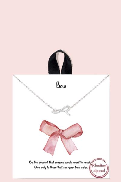 18K GOLD RHODIUM DIPPED RIBBON BOW NECKLACE