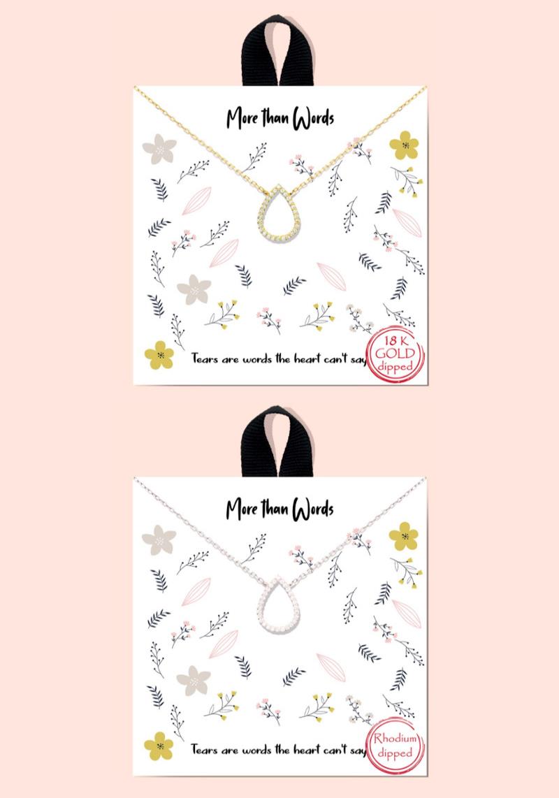 BLB MOER THAN WORDS TEARDROP DAINTY MESSAGE NECKLACE