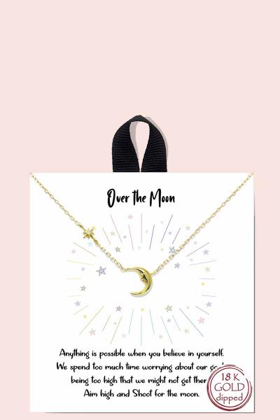 18K GOLD RHODIUM DIPPED OVER THE MOON NECKLACE