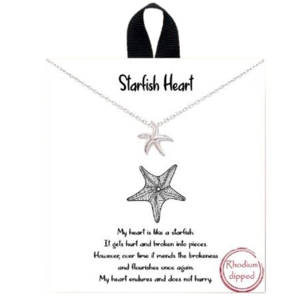 18K GOLD RHODIUM STARFISH HEART PENDANT NECKLACE