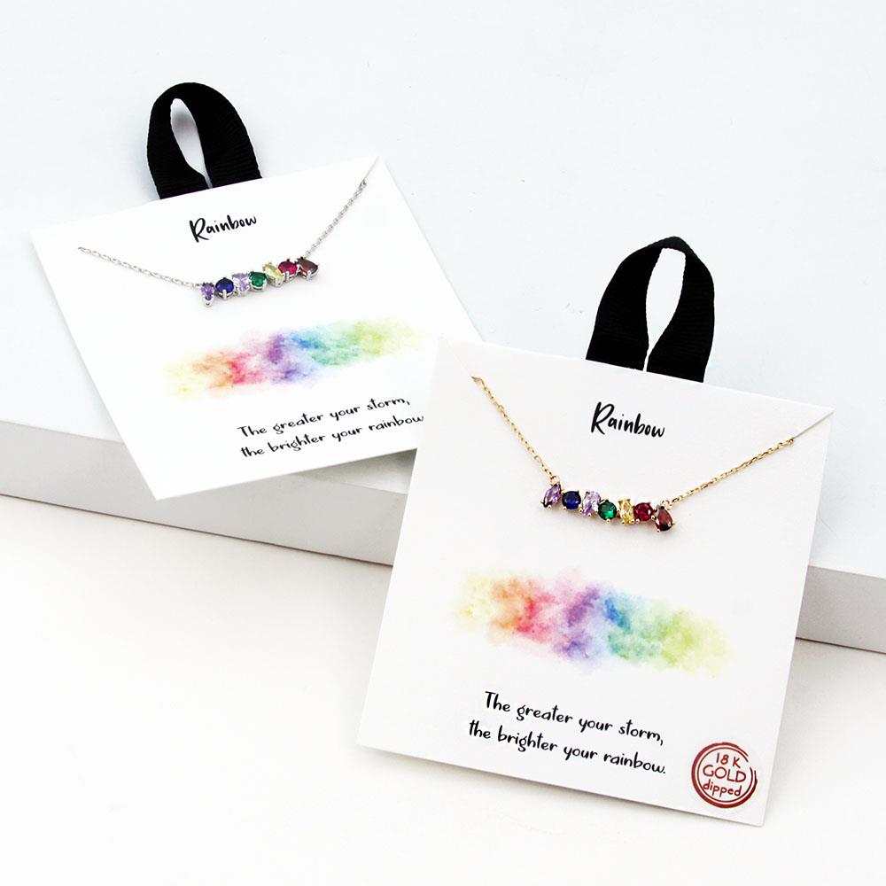 18K GOLD RHODIUM DIPPED RAINBOW PENDANT NECKLACE