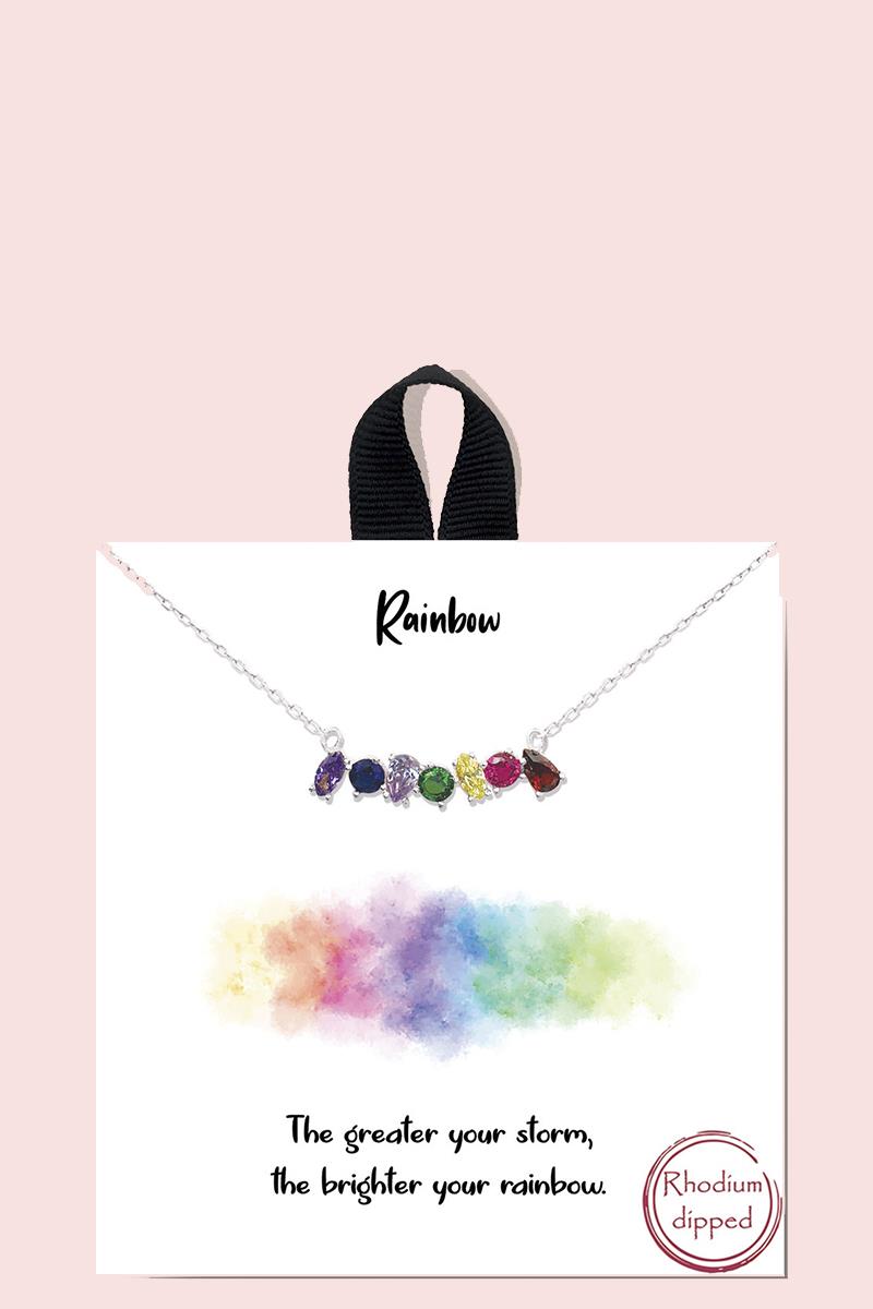 18K GOLD RHODIUM DIPPED RAINBOW PENDANT NECKLACE