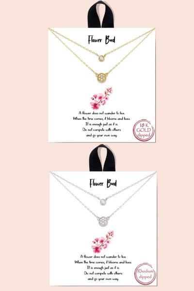 BLB FLOWER BUD LAYERED DAINTY METAL MESSAGE NECKLACE