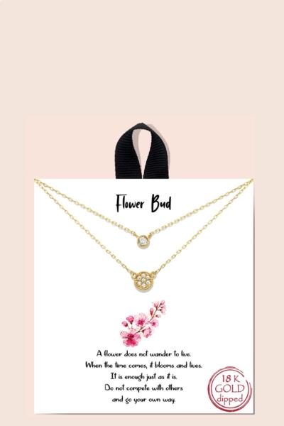 BLB FLOWER BUD LAYERED DAINTY METAL MESSAGE NECKLACE