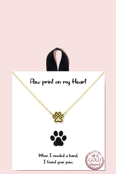 PAW PRINT ON MY HEART NECKLACE 18K GOLD RHODIUM DIPPED